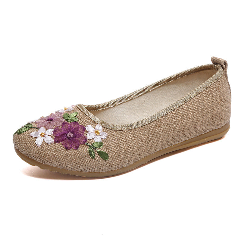 Damen Leinen Ballerinas Ethno Stil | Bestickte Flats