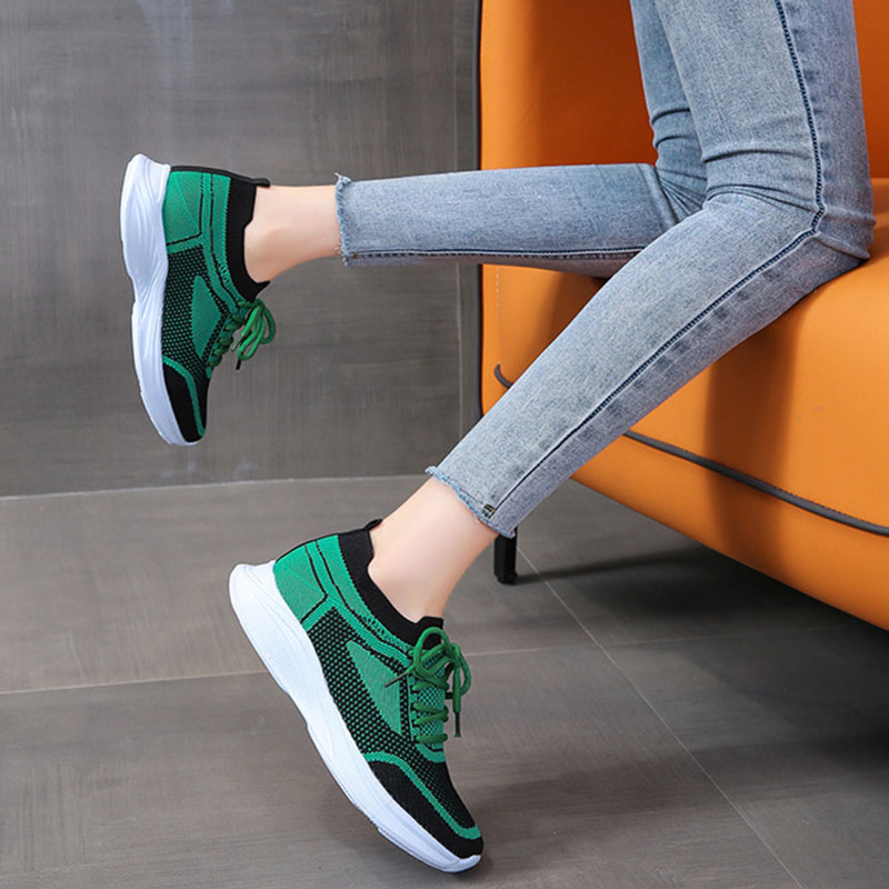 Damen Mesh Sportschuhe Grün Schwarz | Atmungsaktive Sneaker