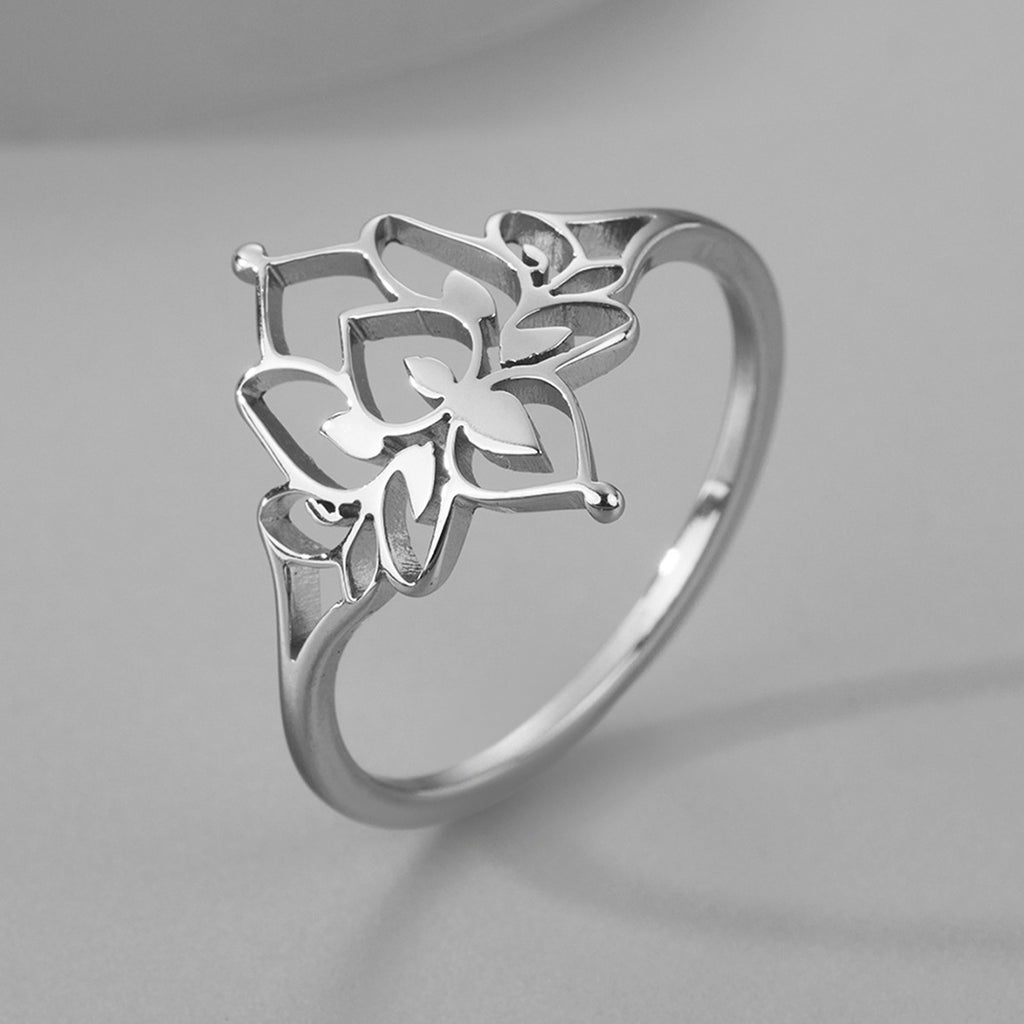 Trendy Stainless Steel Lotus Flower Ring