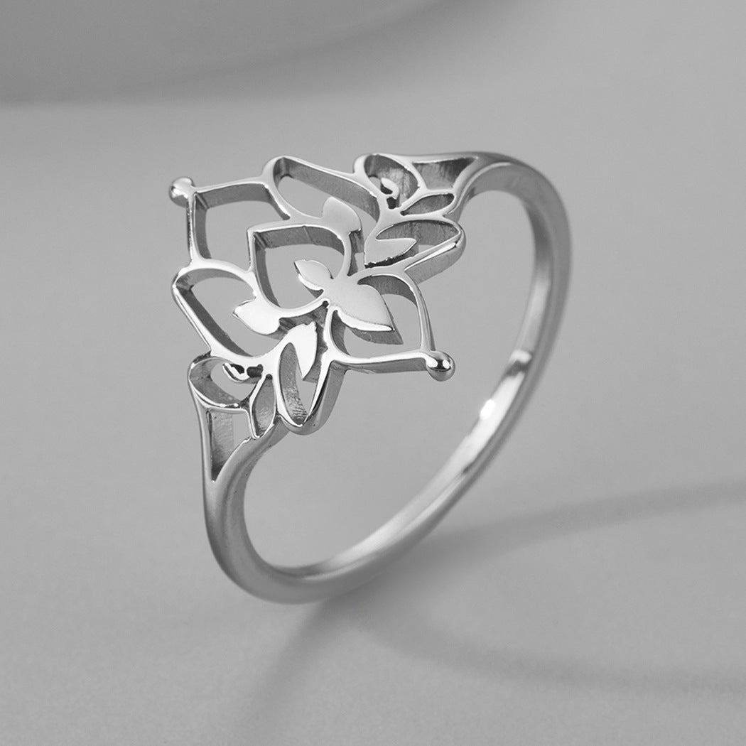 Trendy Stainless Steel Lotus Flower Ring