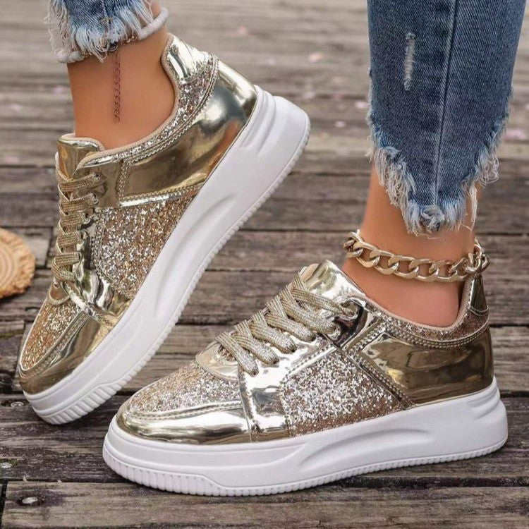 Damen Plateau Sneaker mit Pailletten – Rutschfeste Fashion Schuhe