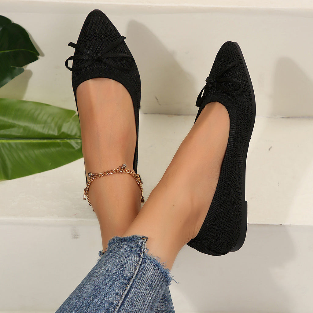 Women's knitted loafer elegant | pointed flats with bow