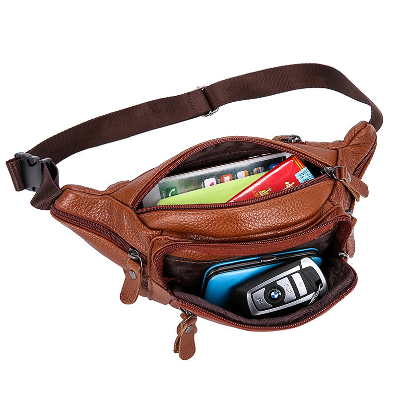 Men's Genuine Leather Chest Bag – Cowhide Shoulder Bag & Waist Bag