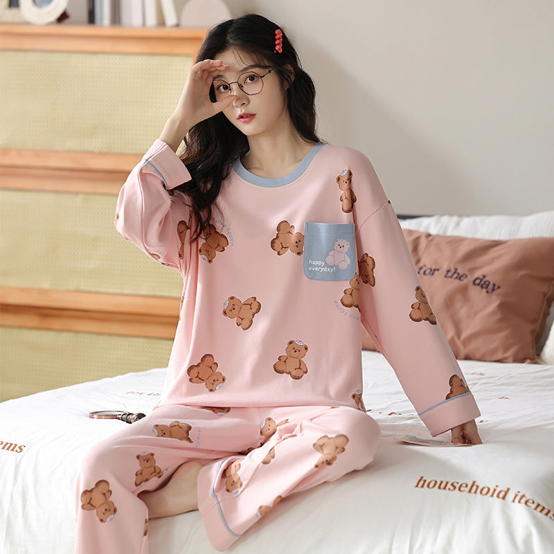 Damen Pyjama Set Print – Langarm Schlafanzug Herbst Winter