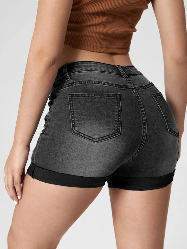 Damen High Waist Denim Shorts Stretch ripped Sommer trendig