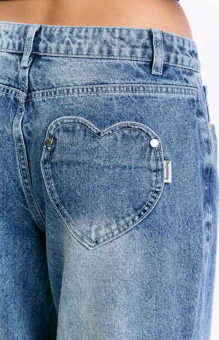 Women's Vintage Jeans Washed Look – Trendy Retro Denim Pants