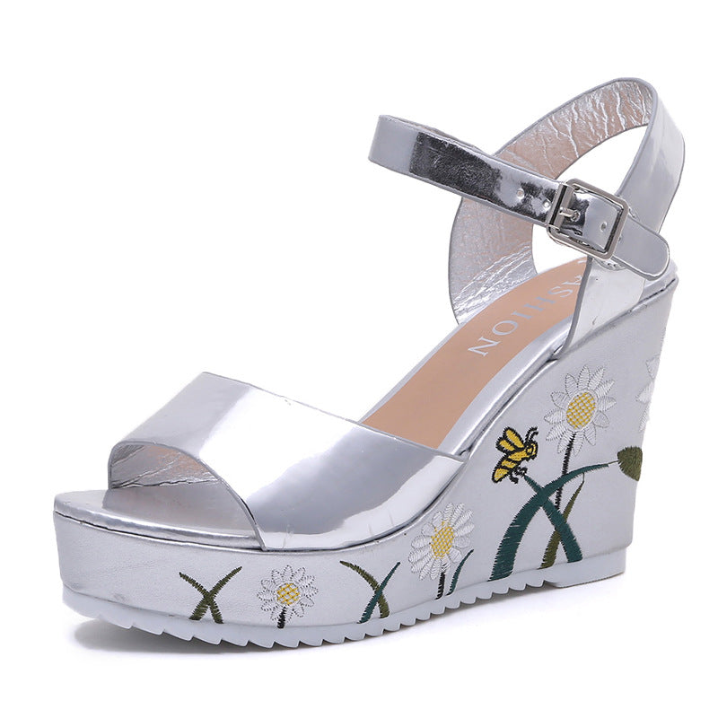 Embroidered Women's Wedge Sandals | Elegant Platform Sandals