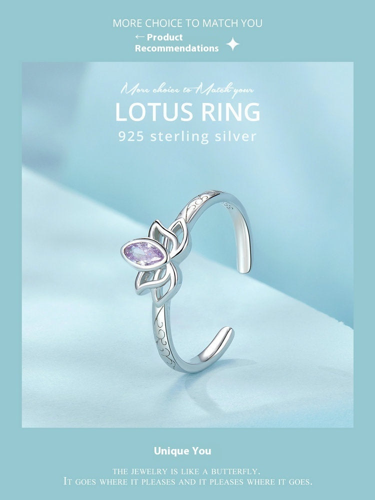 Originaler offener Lotusring mit lila Zirkonia