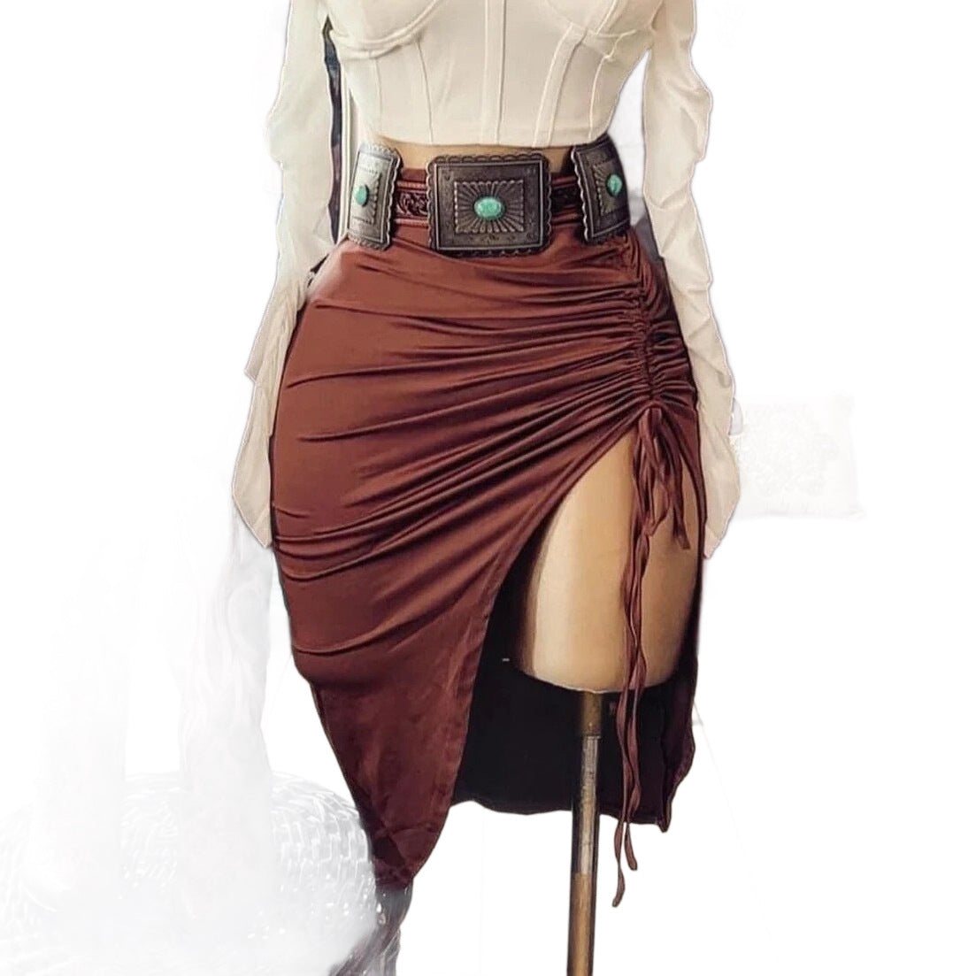 High-Waist Plisseerock mit Schlitz – Figurformender Damen Rock mit Bindeband