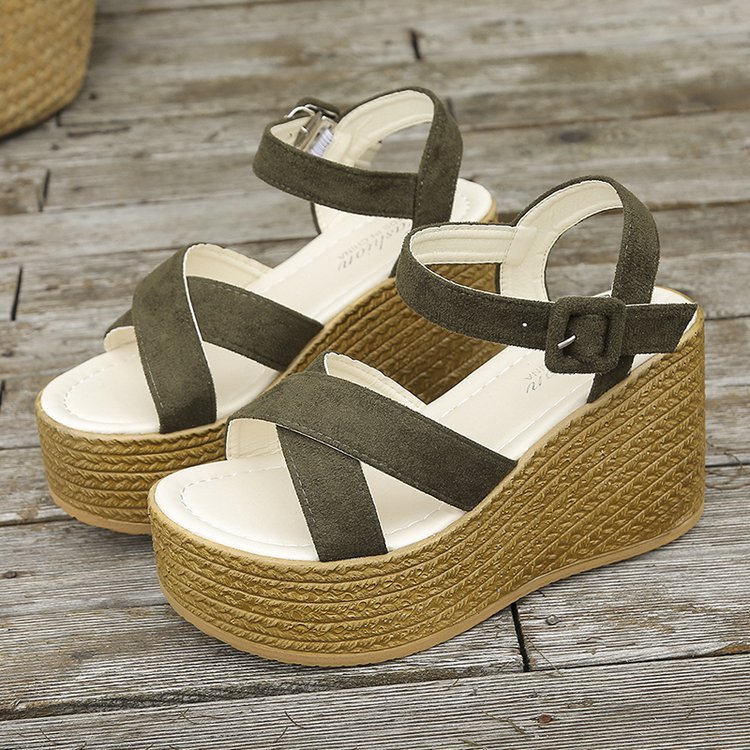 Damen Keilsandalen Kreuzriemen Hanf | Sommer bequem rutschfest Schuhe