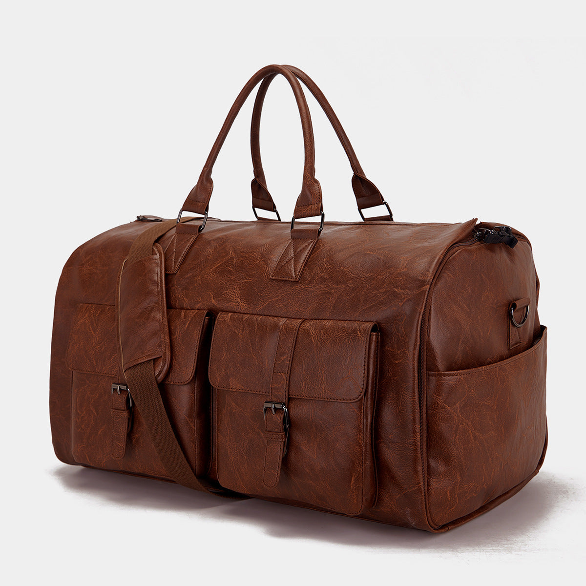 Travel Garment Bag Made of PU Leather – Foldable Garment Bag with Storage Compartments