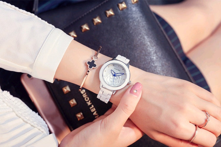 Women's Ceramic Quartz Watch | Elegant Rhinestone Business Wristwatch