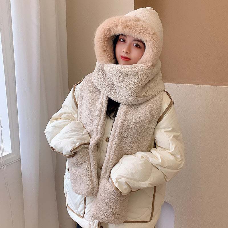 Damen Bärenohren Schal Mütze | Kuschelige Winter Kapuze