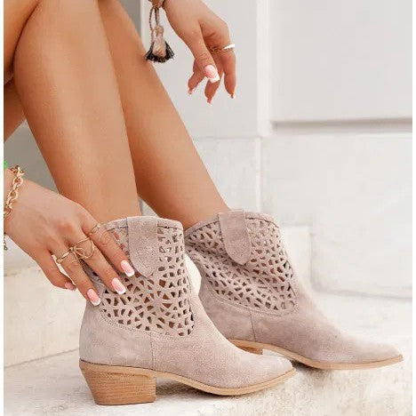 Women's Ankle Boots with Cut-Out Design – Block Heel Fashion Boots