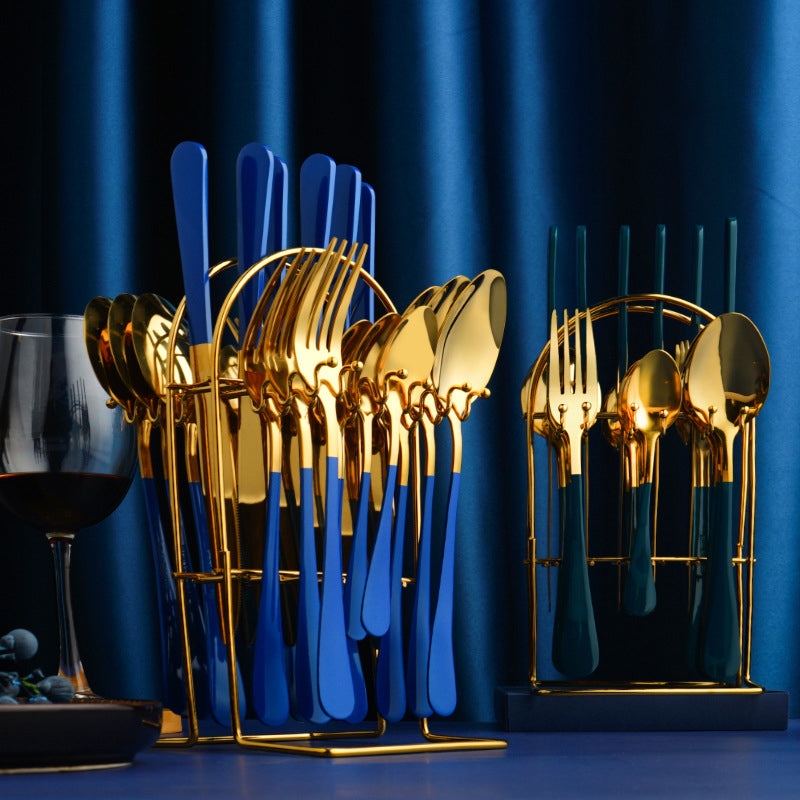 Gold Besteckset Edelstahl | Luxus Tafelbesteck mit Ständer