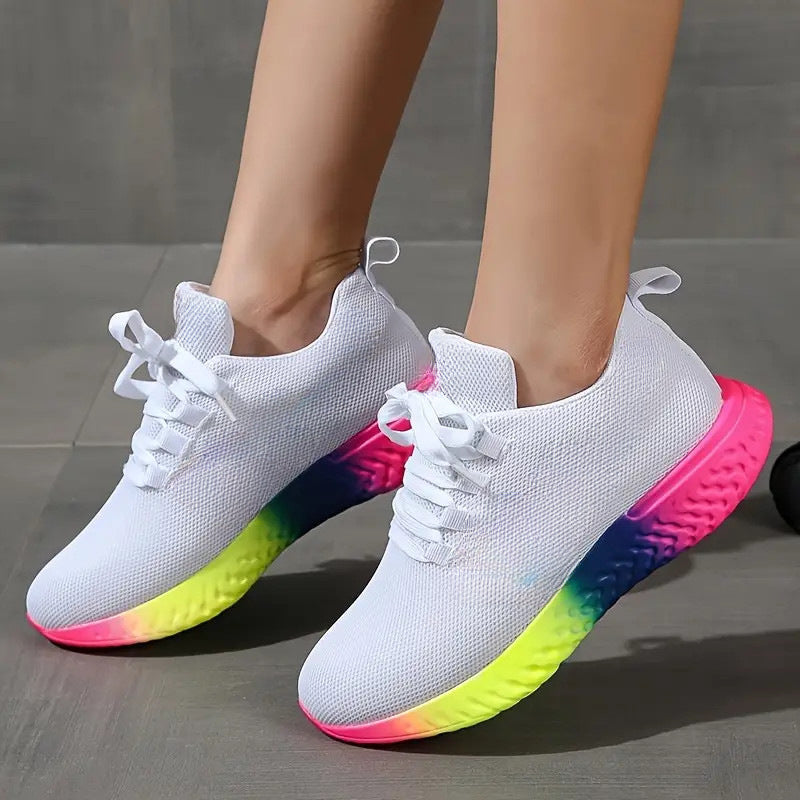 Damen Mesh Sneaker Rainbow Sohle – Lauf Freizeit Schuhe