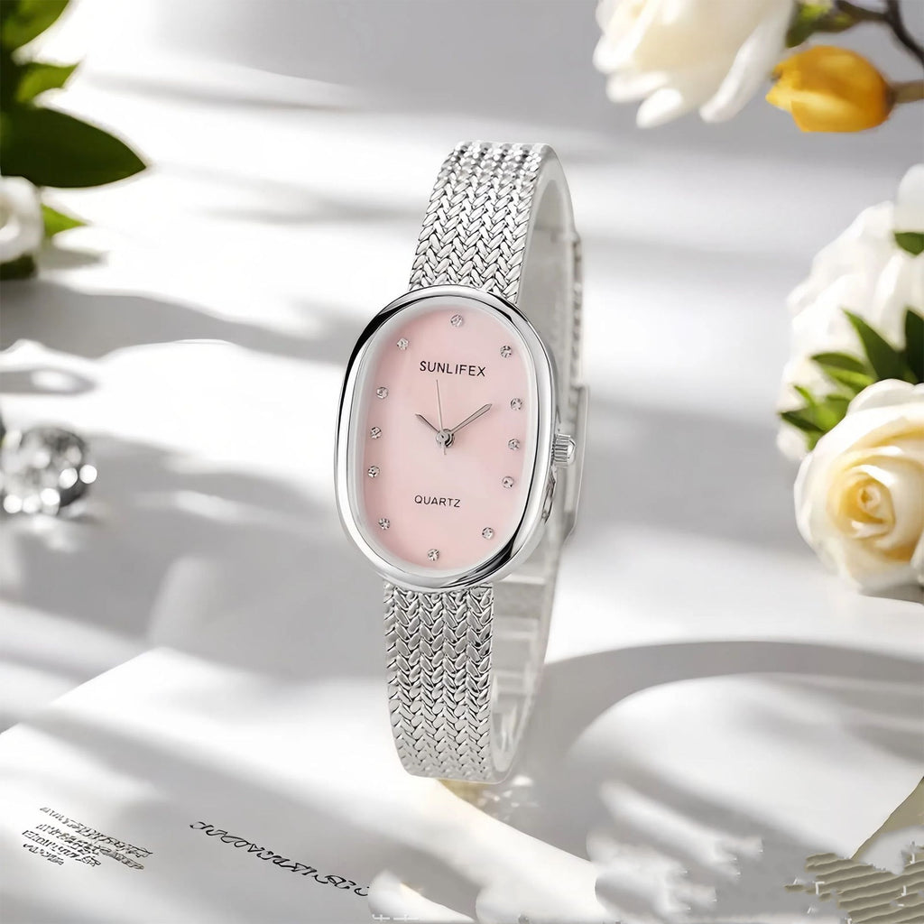 Ladies' Oval Gold Quartz Watch with Small Dial - Elegant Watch