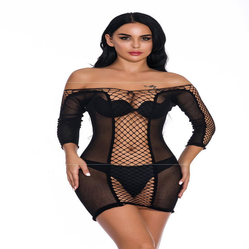 Sexy Damen Lingerie Netz-Negligé – Kurzkleid mit Halbarm
