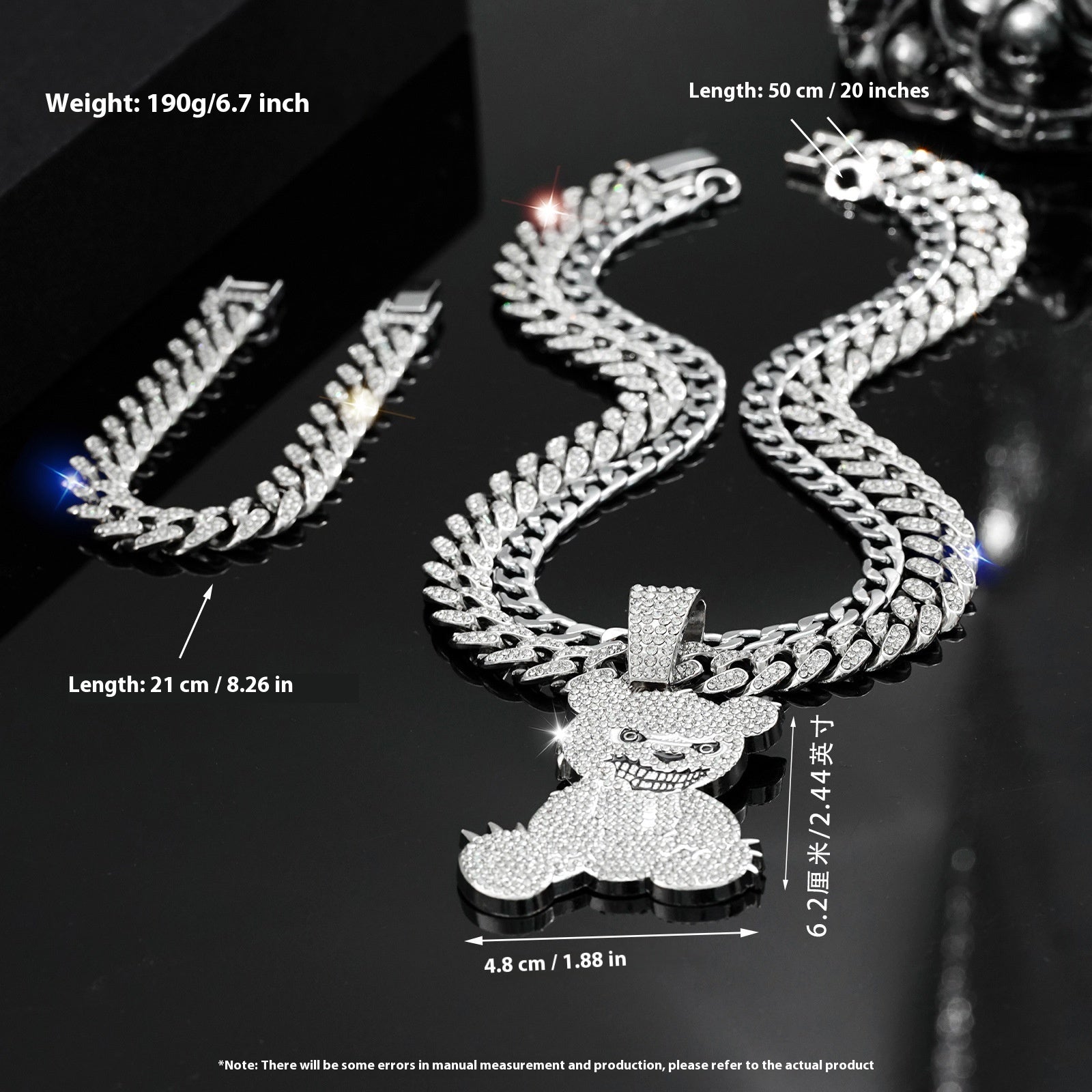 Sparkling Bear Jewelry Set - Necklace & Bracelet in a Glittering Design for Women
