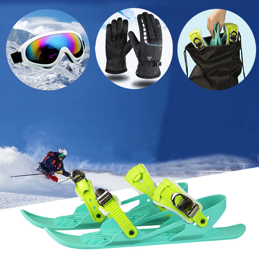 Adjustable Mini Ski Skates | Portable Short Skis Snowblades for Shoes Outdoor