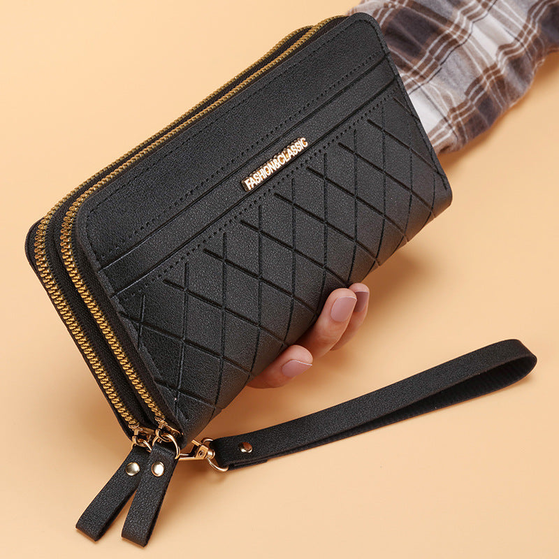Women's long wallet, many card slots, double zipper, elegant