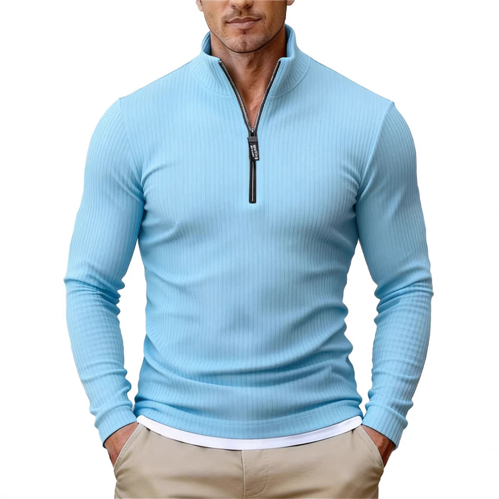Men's Retro Half-Zip Knitted Sweater – Stand-Up Collar Sweater
