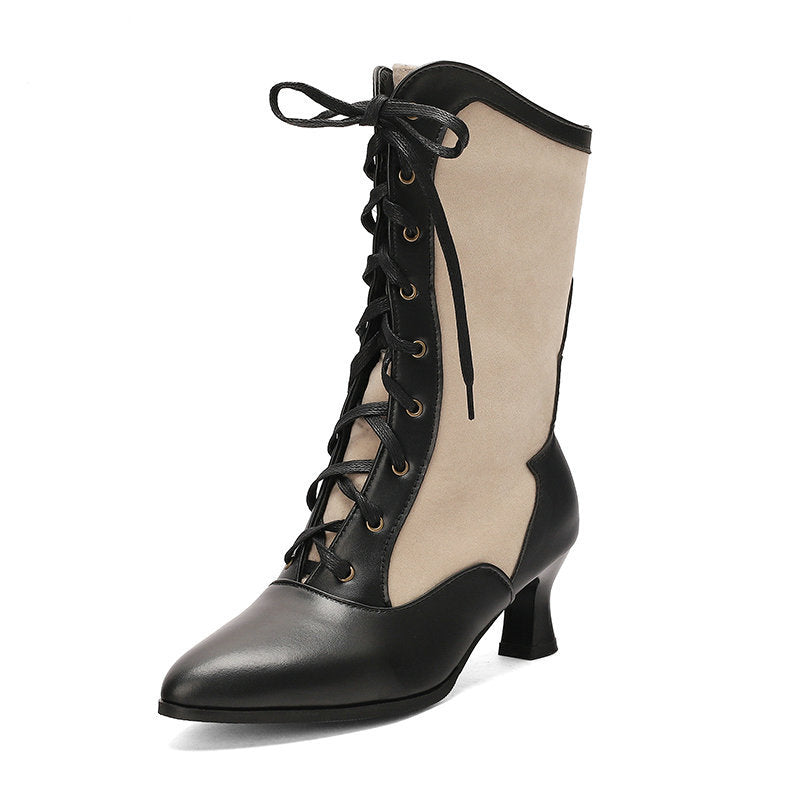 Women's Over-the-Knee Boots Pointed Toe - Color Block Lace-Up Boots