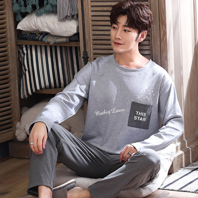 Herren Strick Pyjama Set Langarm | Bequeme Nachtwäsche Rundhals