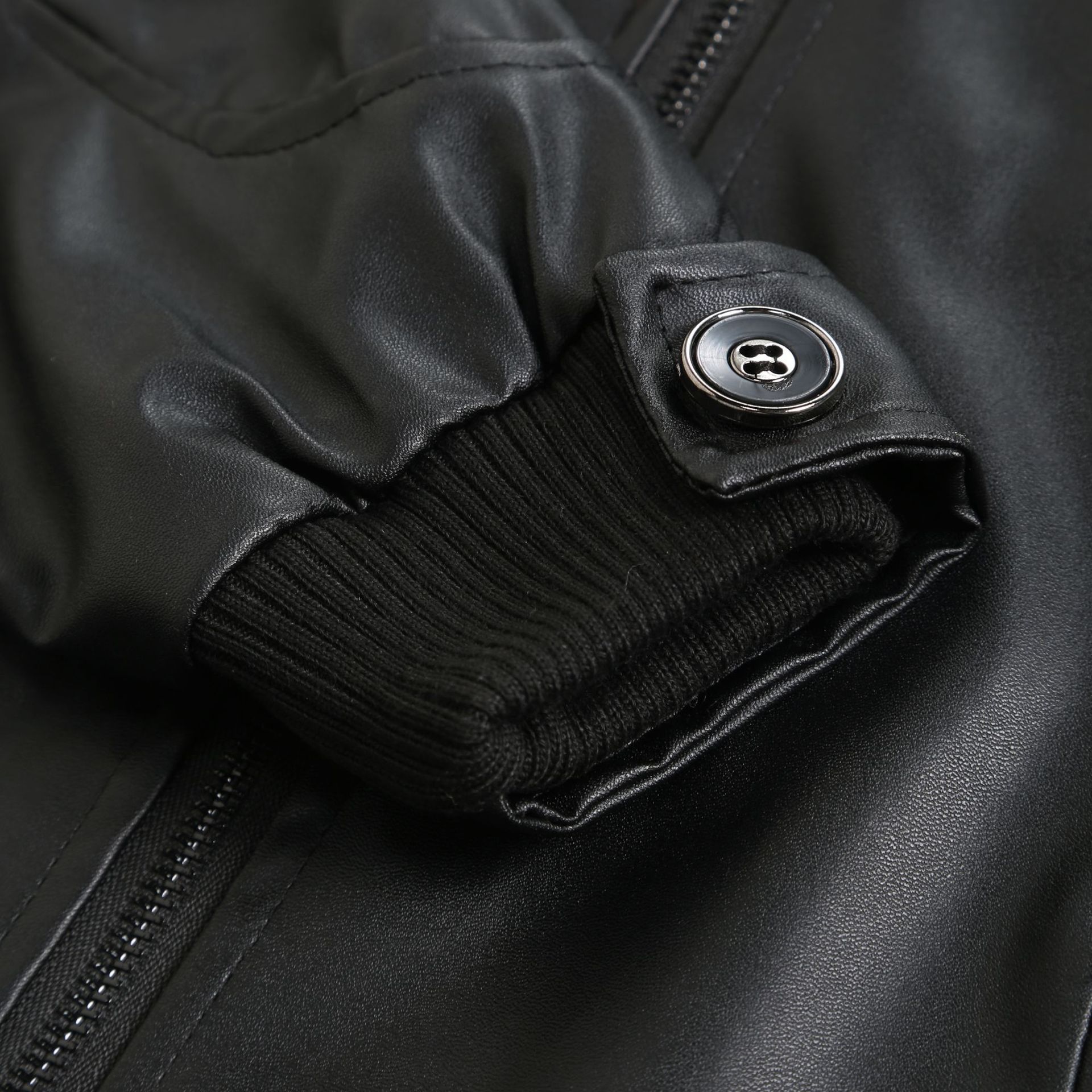Men's Winter Leather Jacket Slim Fit - Warm Zip Jacket with Stand-Up Collar