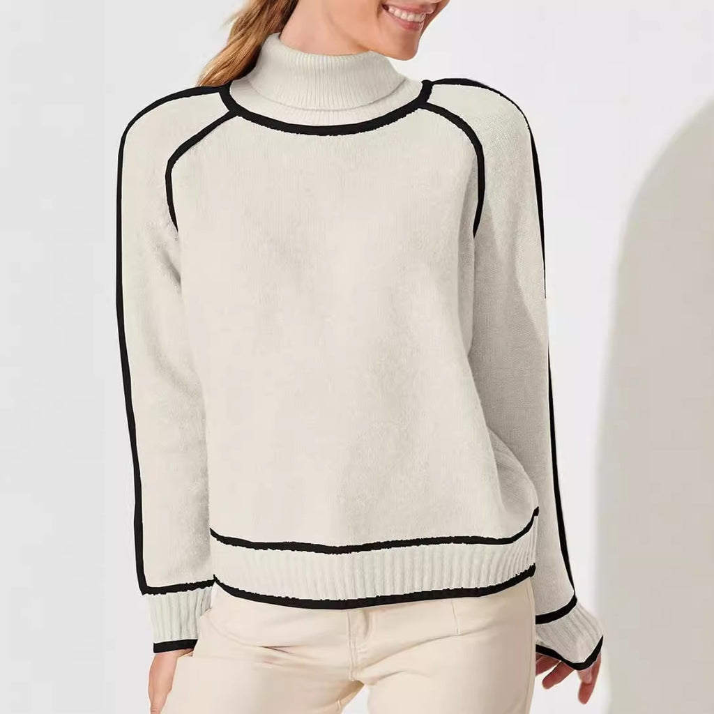 Damen Rollkragenpullover | Eleganter Colorblock Stricklook