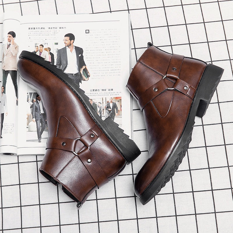 Men's Pointed Toe High Top Leather Boots with Zipper – British Style Ankle Boots Large Sizes