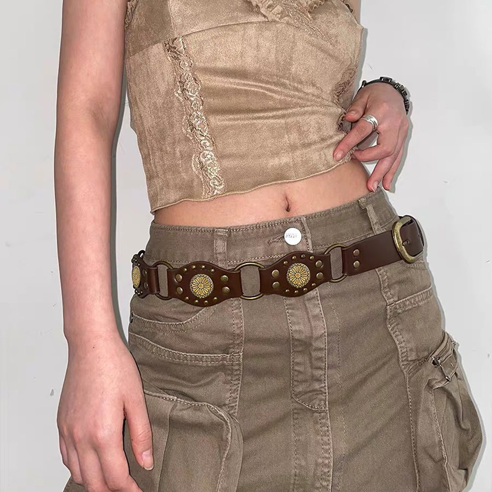 Vintage Belt Unisex | Studded Metal Buckle Punk Style