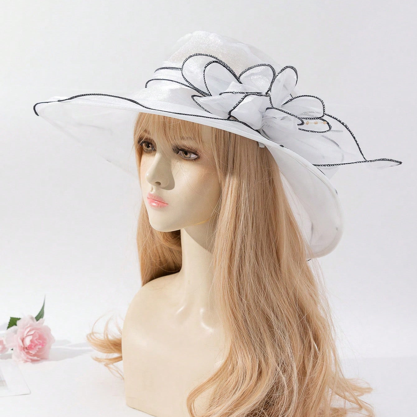 Elegant Chiffon Bucket Hat with Flowers – Lightweight Sun Protection Hat