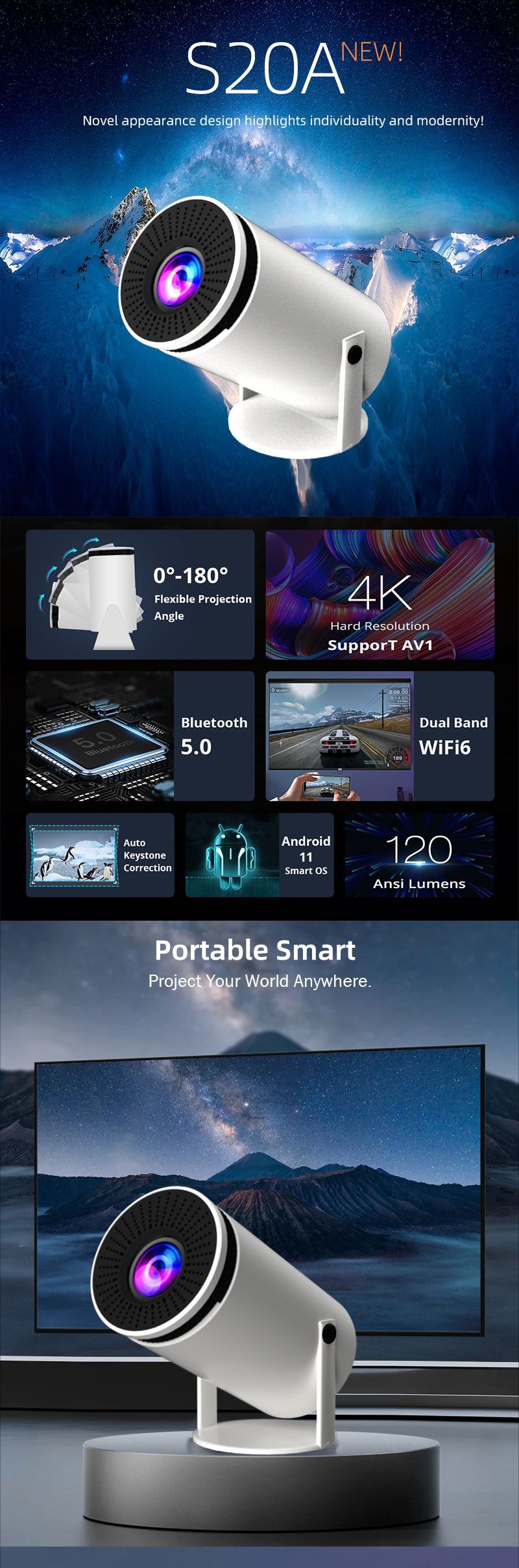HY300 Smart Mini Projector - Portable HD Projector with Android & Home Cinema Experience