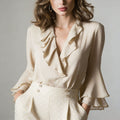 Elegant Women's Blouse with V-Neck and Ruffles – Summery & Feminine
