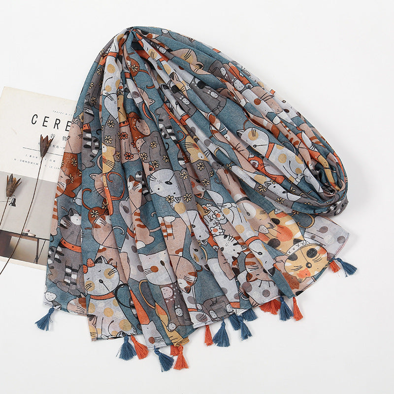 Women's Voile Scarf with Tassels Lightweight Elegant Summer Shawl
