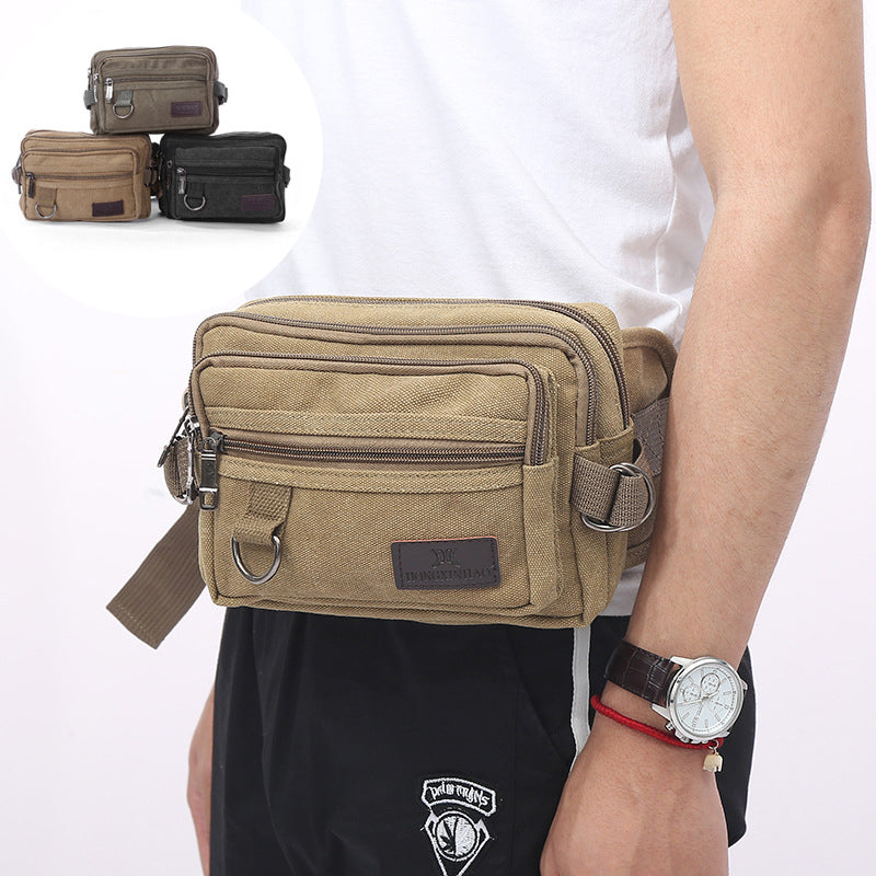 Men's Canvas Fanny Pack | 4-Pocket Outdoor Waist Bag