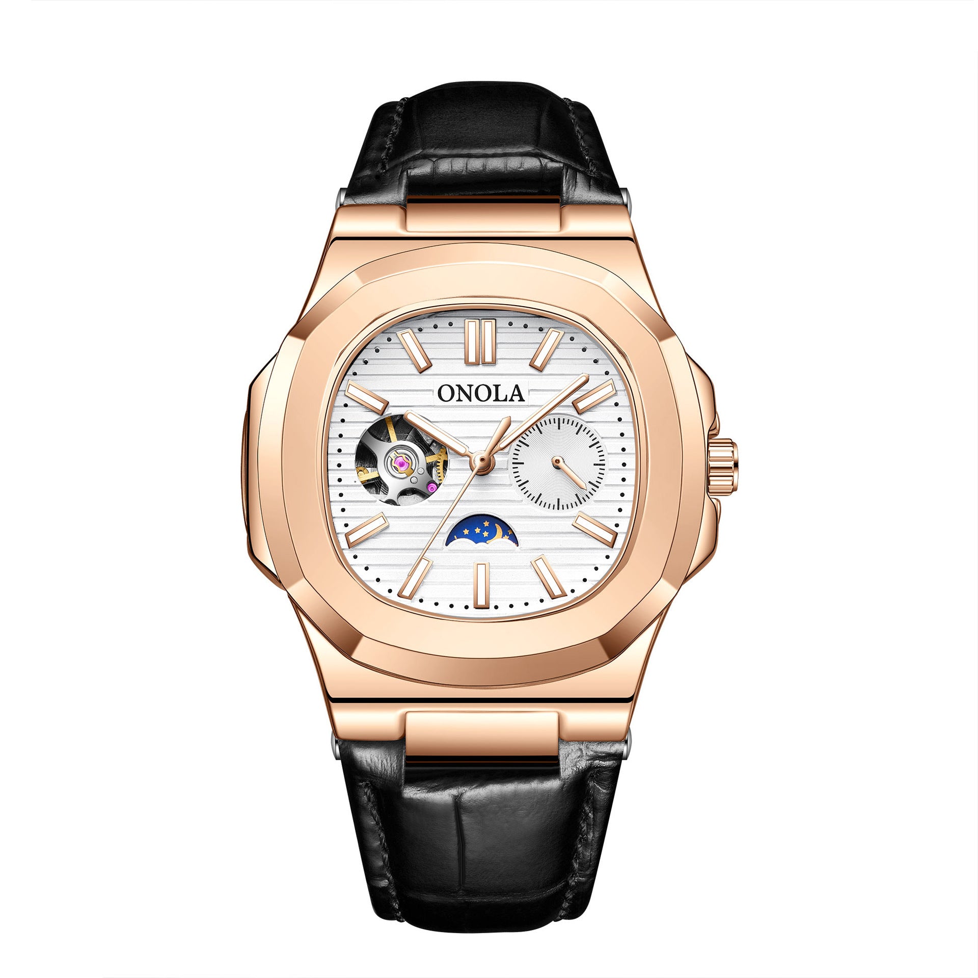 Men's Automatic Watch Luxury | Sun Moon Stars Leather Strap