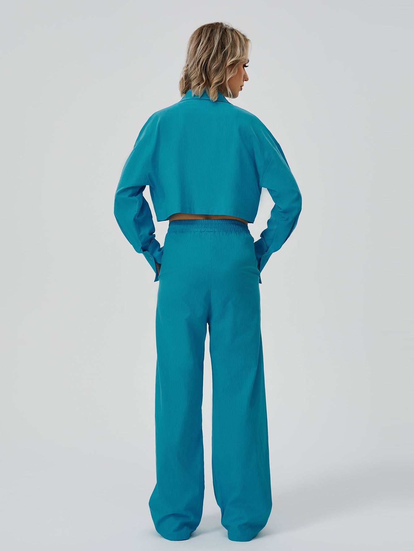 Women's Two-Piece Loungewear Set – Long-Sleeve Shirt & Wide-Leg Pants