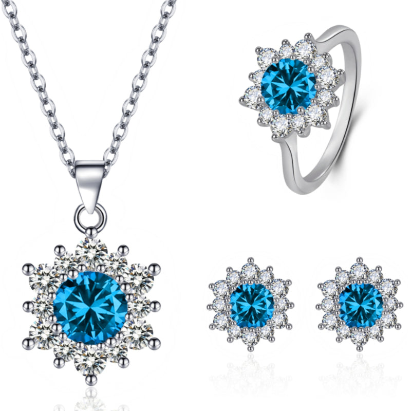 Luxurious Snowflake Jewelry Set with Zirconia – Necklace, Earrings & Ring in Sparkling Design