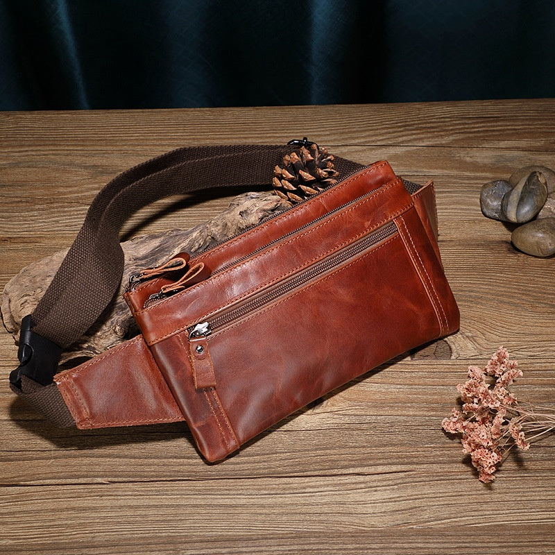 Leather Fanny Pack for Men | Waterproof Outdoor Waist Bag