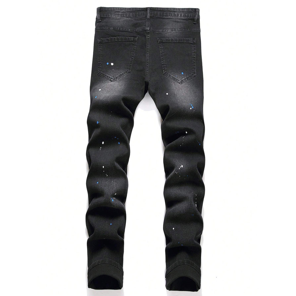 Men's Ripped Black Jeans – Fashionable Straight Leg Denim Trousers