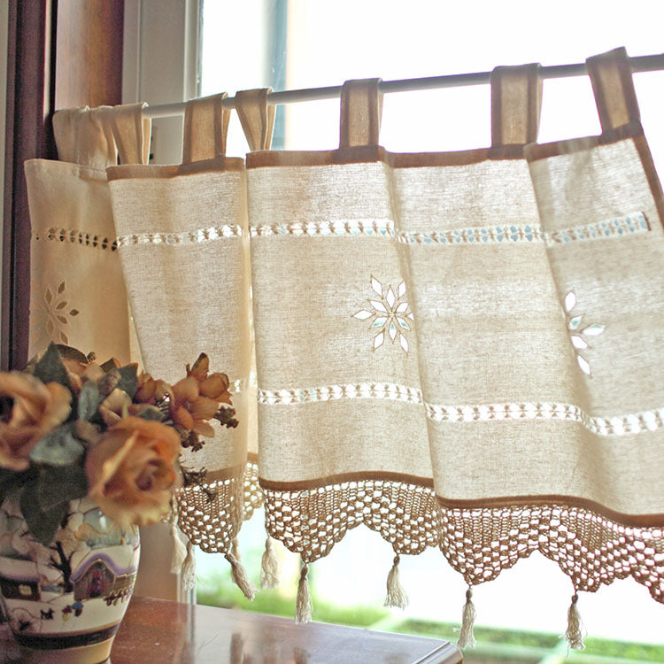 Crochet Bistro Curtain | Cotton Linen Vintage Rustic Kitchen