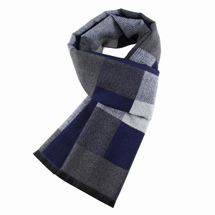 Men's Plaid Scarf Korean Wool Look Warm Modern Stylish