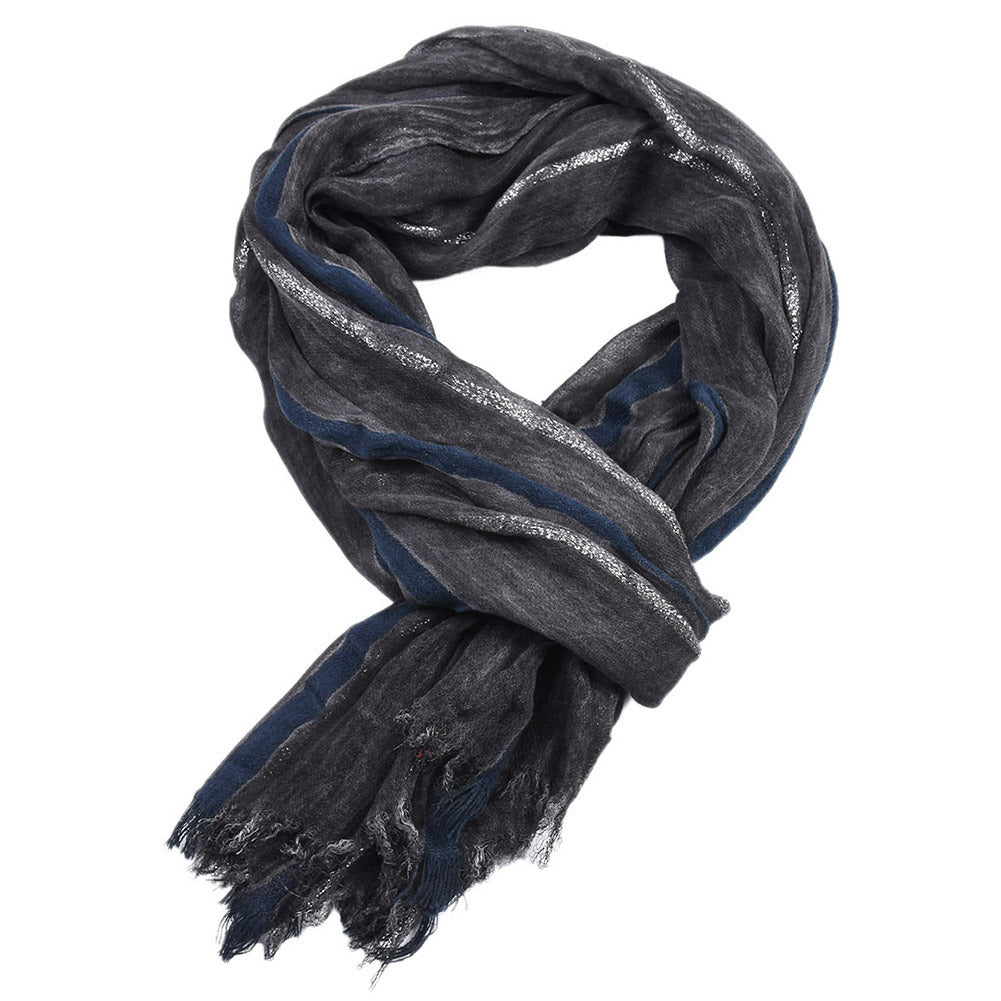 Men's Scarf Retro Gold Thread Stripes Elegant Gentleman Style