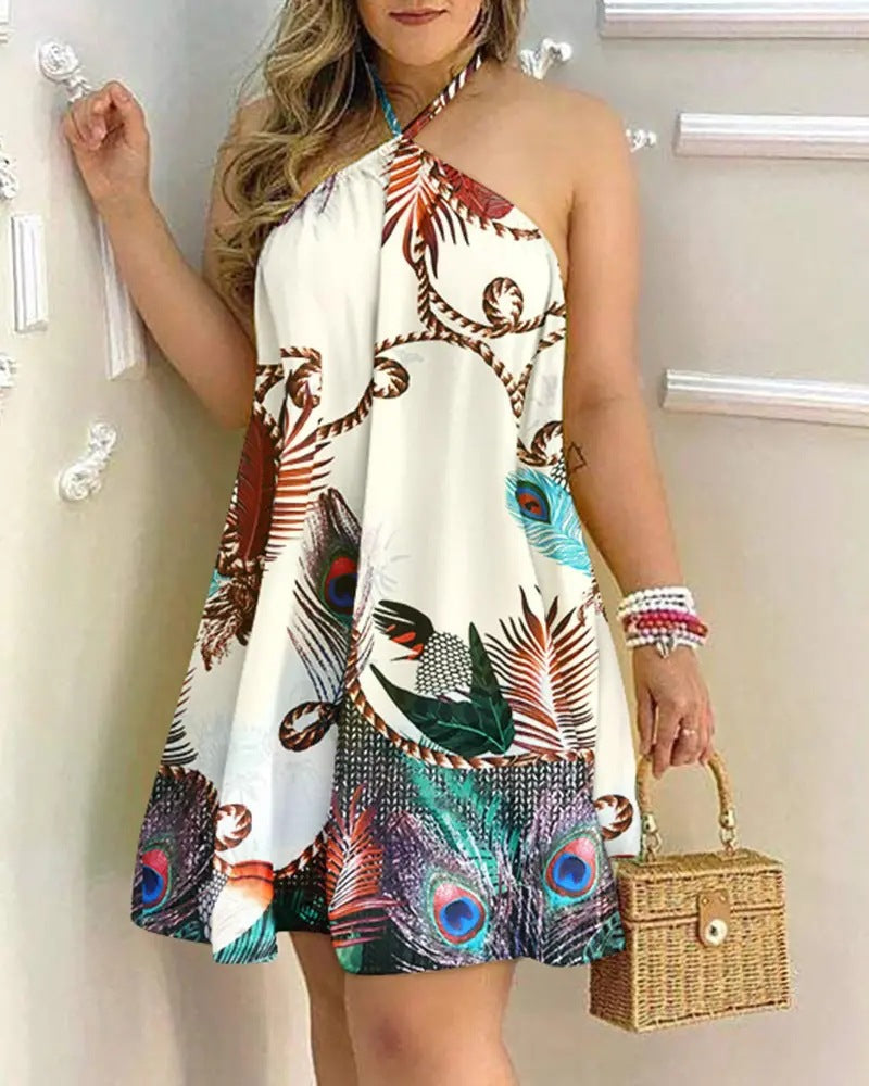 Sexy Off-Shoulder Summer Dress – Sleeveless Halterneck Print Dress