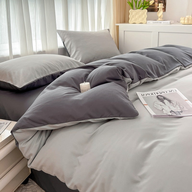 Baumwolle Bettwäsche Set 4-teilig | Weich & Modern Uni Design