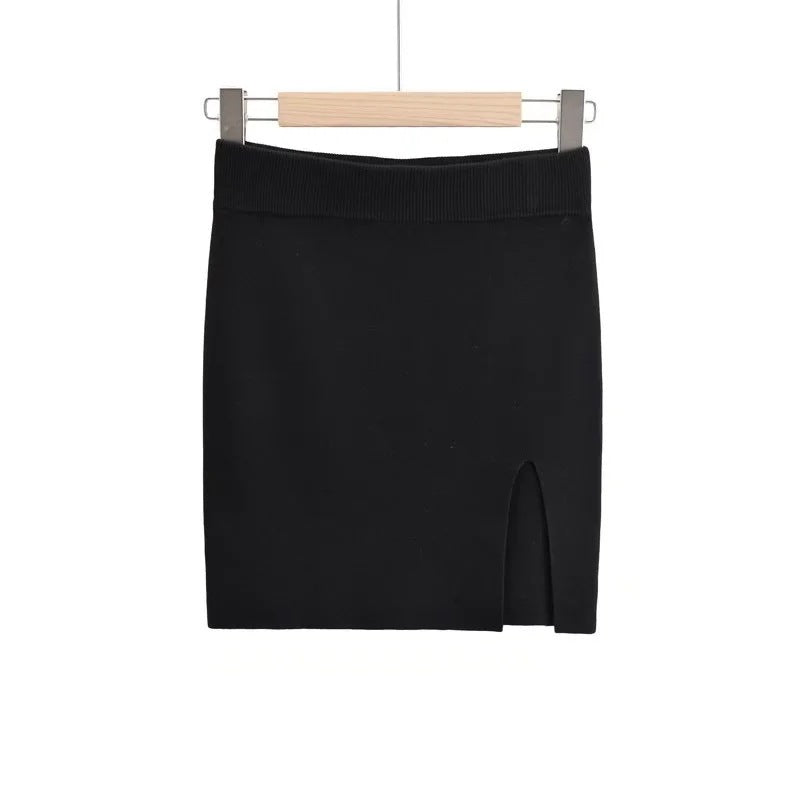 Damen Strick Minirock | Figurbetonter Rock mit Seitenschlitz