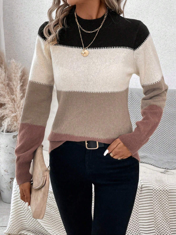 Damen Colorblock Strickpullover | Casual Winterpullover