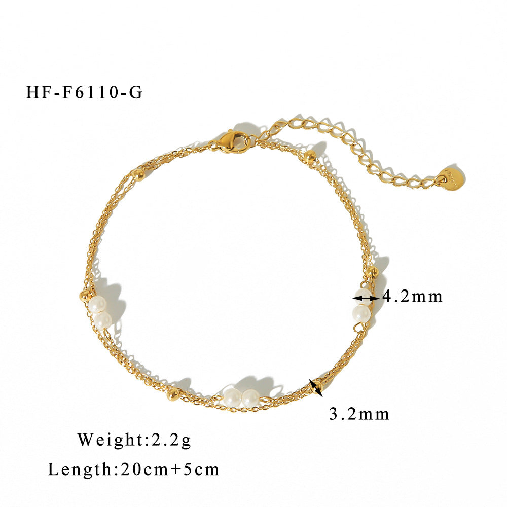 Double-Layered Pearl Anklet – Multi-Strand Women's Anklet in a Creative Boho Design